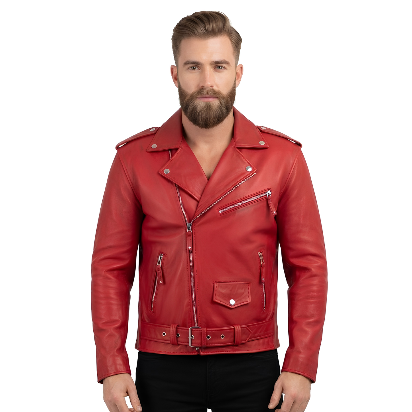 designer jacket – men's brando cross zip leather biker jacket