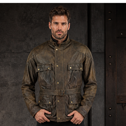 Men's Biker Jackets Benjamin Button Premium Long Leather Jacket