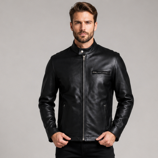 Classic Racer Biker Leather Jacket in Genuine Leather