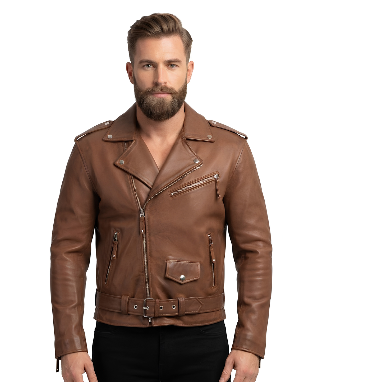 designer jacket – men's brando cross zip leather biker jacket