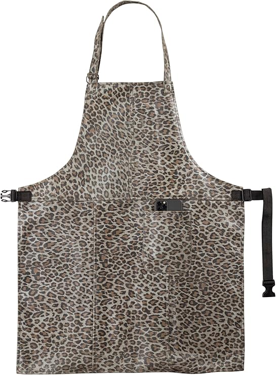 leopard print leather apron | adjustable apron for men & women
