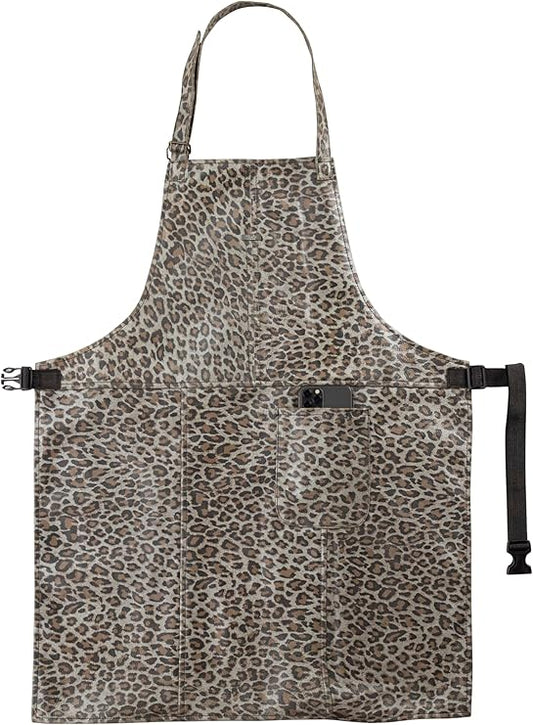 Leopard Print Leather Apron | Adjustable Apron for Men & Women