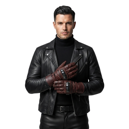 Motorcycle Gloves Premium Leather with Carbon Knuckle Armour