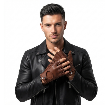 Leather Fingerless Gloves – Premium Half Finger Driving & Riding Gloves