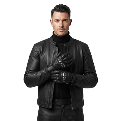 Motorcycle Gloves Premium Leather with Carbon Knuckle Armour
