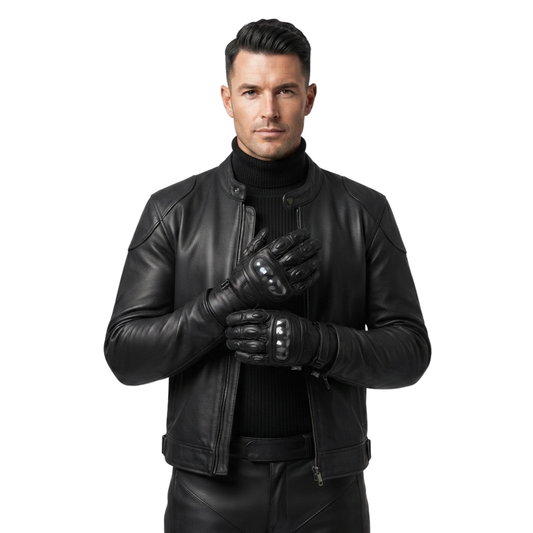 Motorcycle Gloves Premium Leather with Carbon Knuckle Armour