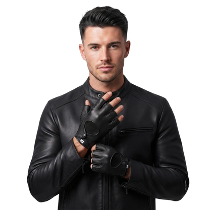 Leather Fingerless Gloves – Premium Half Finger Driving & Riding Gloves