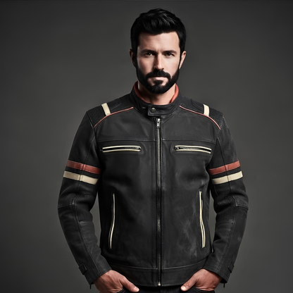 Leather Jacket Ireland Stonewash Grey Café Racer for Men