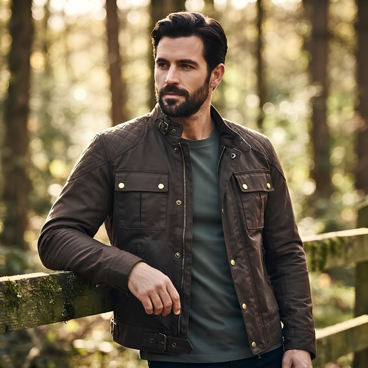 Classic Waxed Cotton Motorcycle Biker Jacket for Men