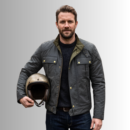 Classic Waxed Cotton Motorcycle Biker Jacket for Men