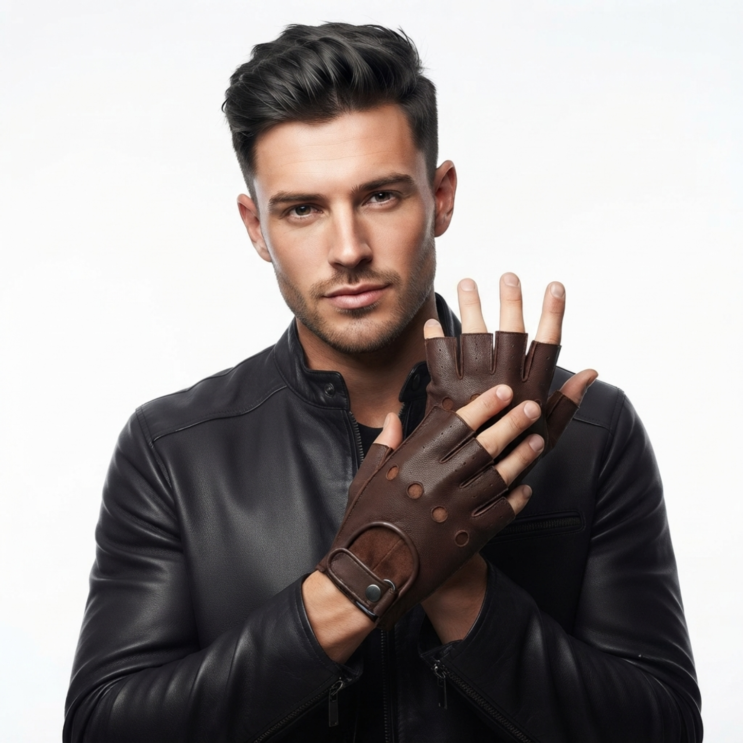leather fingerless gloves – premium half finger driving & riding gloves
