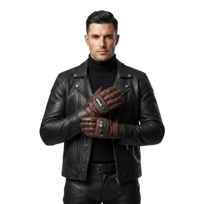 Motorcycle Gloves Premium Leather with Carbon Knuckle Armour