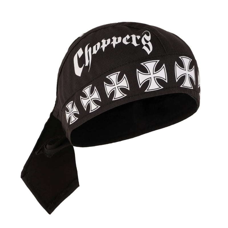badana iron cross choppers textile headwrap white & pink