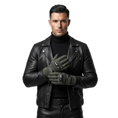 Motorcycle Gloves Premium Leather with Carbon Knuckle Armour