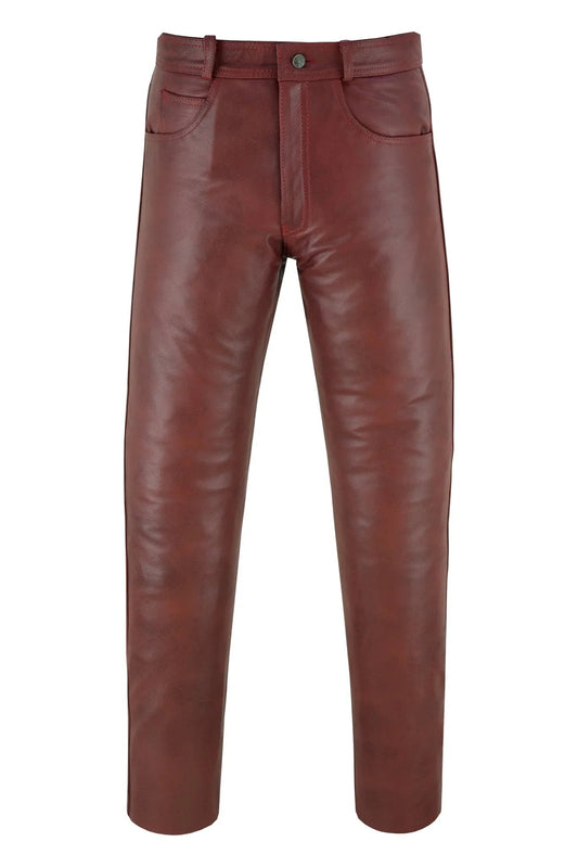 Men's Leather Trousers | Wine Red Classic Biker Cowhide Pants