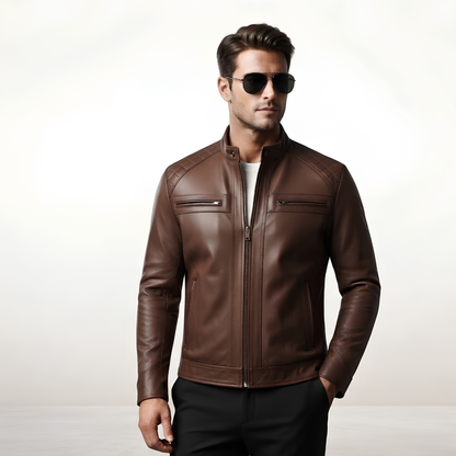 Mens Black Leather Jacket Real Leather Quilted Shoulder Design
