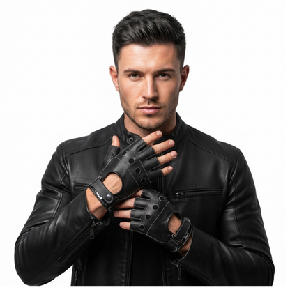 Leather Fingerless Gloves – Premium Half Finger Driving & Riding Gloves