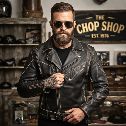 Leather Biker Jacket – Men's Antique Brown Rub-Off Cowhide Motorcycle Jacket