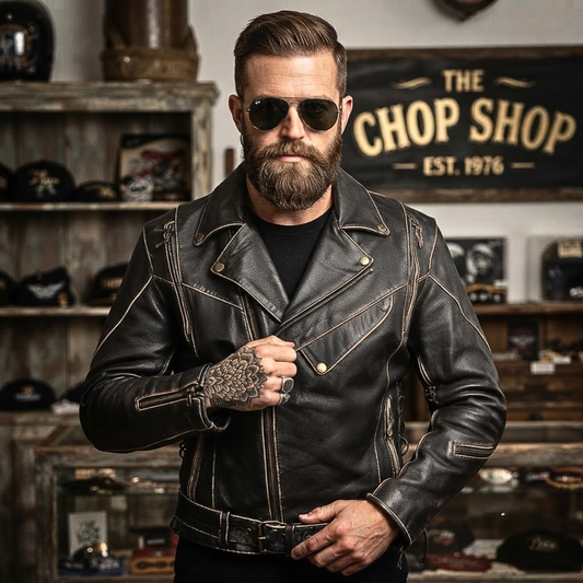 Leather Biker Jacket – Men's Antique Brown Rub-Off Cowhide Motorcycle Jacket