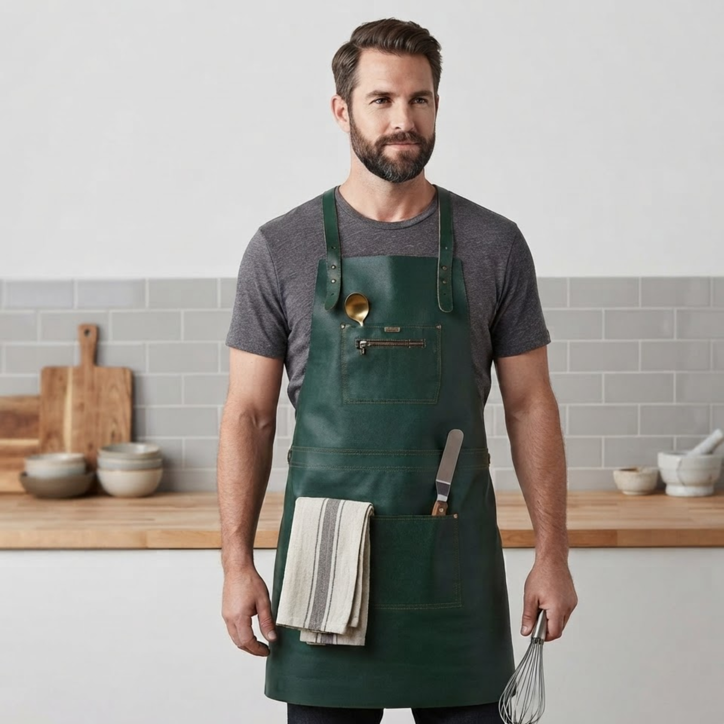 cross back genuine leather chef in apron for bbq and butchers