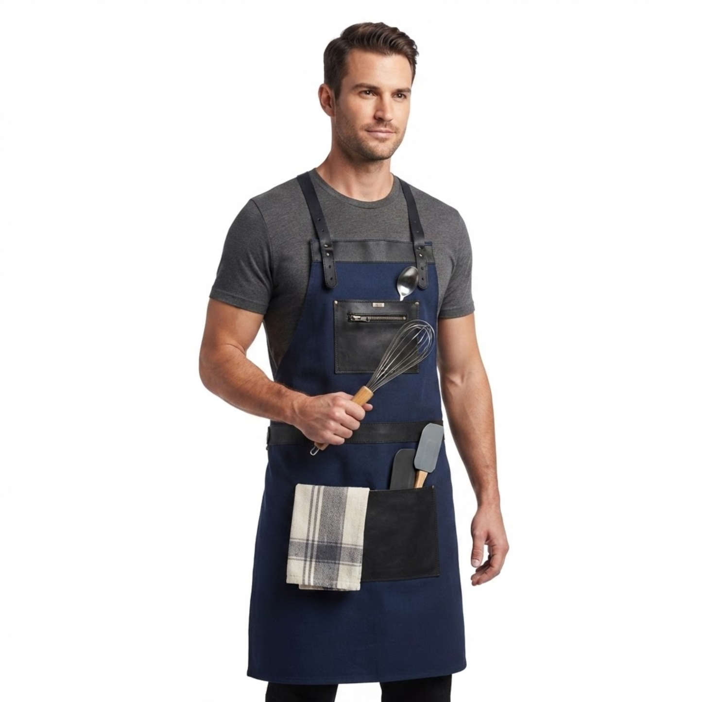 cross back genuine leather chef in apron for bbq and butchers