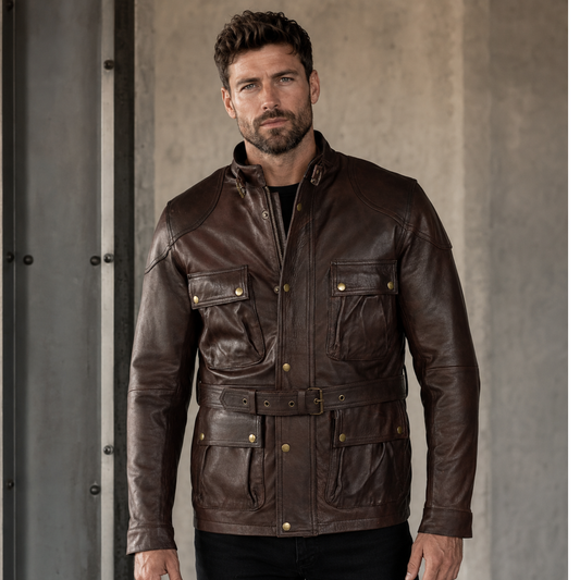 Men's Biker Jackets Benjamin Button Premium Long Leather Jacket