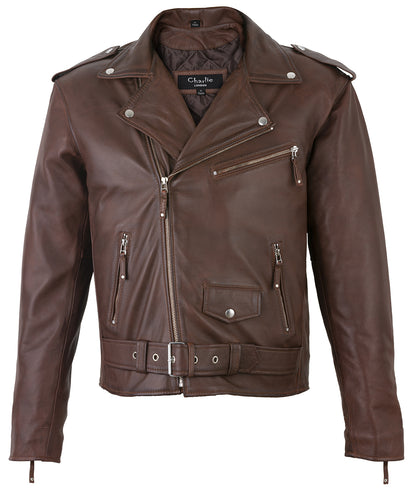 Designer Jacket – Men's Brando Cross Zip Leather Biker Jacket