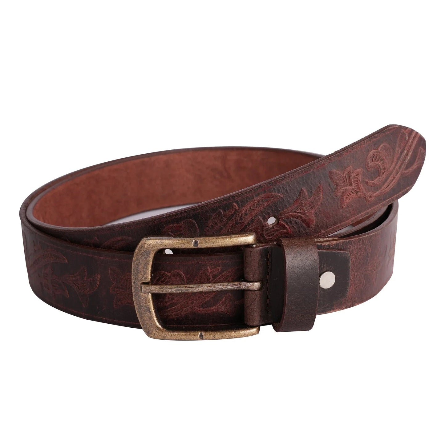 buckle belt mens western floral embossed leather belt