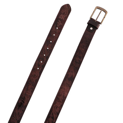 Buckle Belt Mens Western Floral Embossed Leather Belt