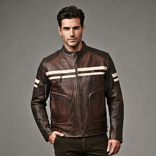 Roma Distressed Cruiser Jacket Leather Motorcycle  for Men