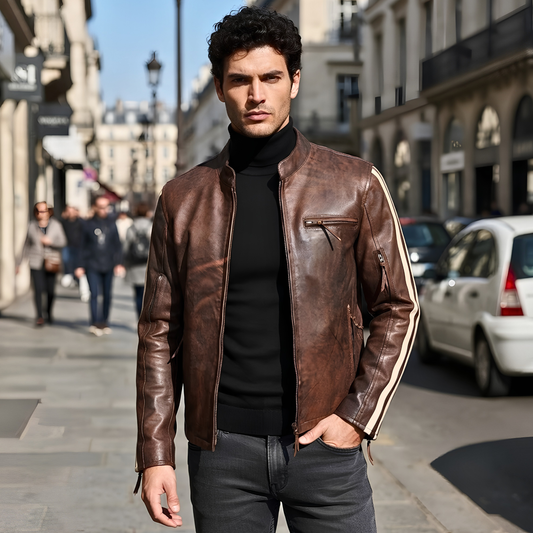 Leather Jacket Biker Jacket – Tivoli Retro Brown Cruiser Leather Jacket