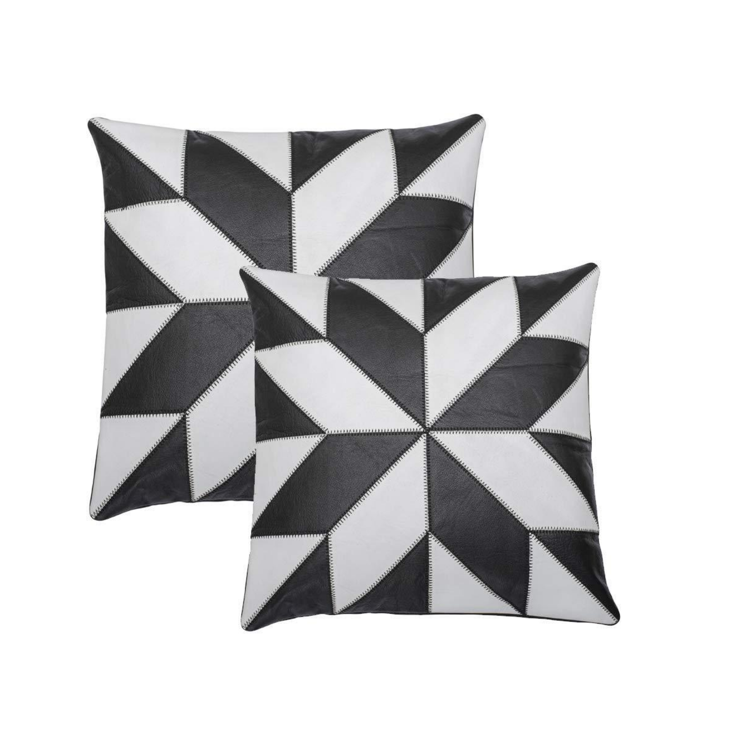cushion covers black and white set of 2 genuine leather 16 inch