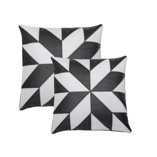 Cushion Covers Black and White Set of 2 Genuine Leather 16 Inch