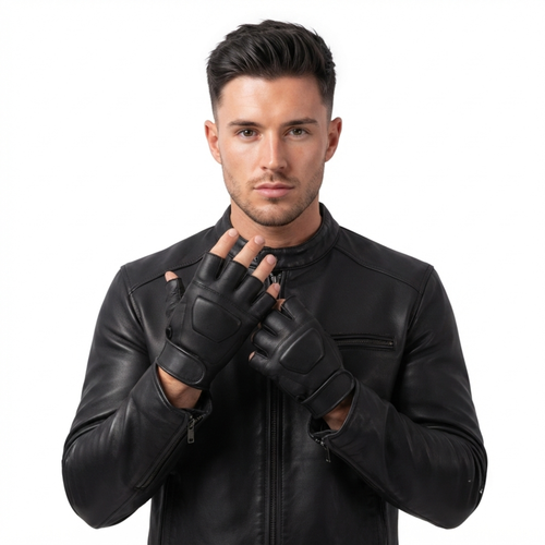Leather Fingerless Gloves – Premium Half Finger Driving & Riding Gloves