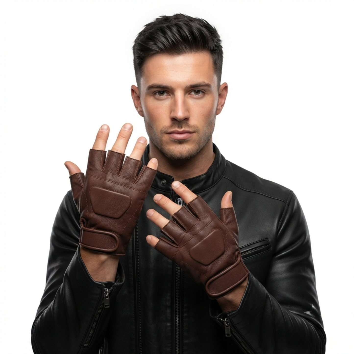 leather fingerless gloves – premium half finger driving & riding gloves