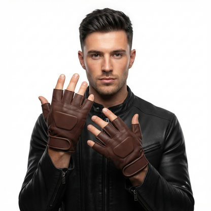 Leather Fingerless Gloves – Premium Half Finger Driving & Riding Gloves
