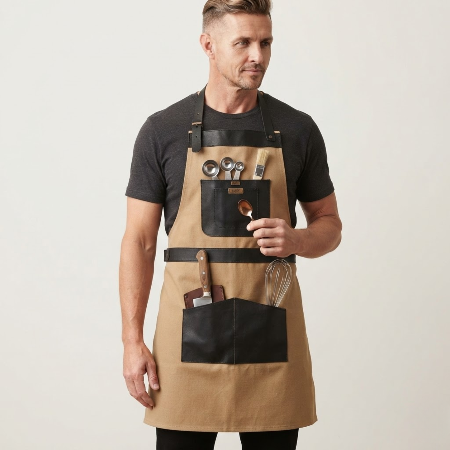 vintage canvas leather apron with adjustable leather straps