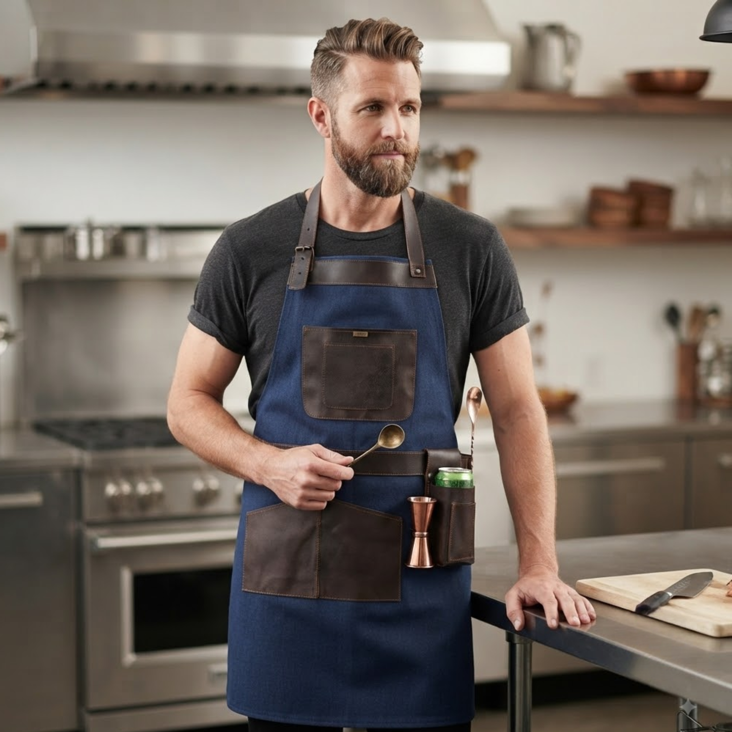 vintage canvas leather apron with adjustable leather straps