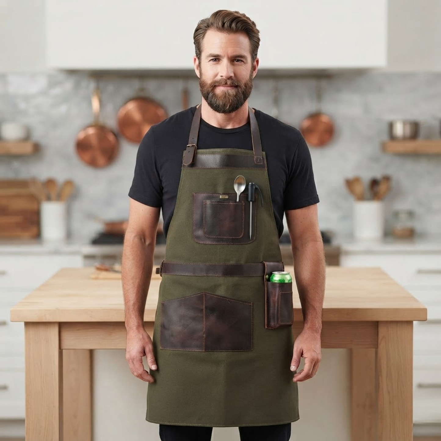 vintage canvas leather apron with adjustable leather straps