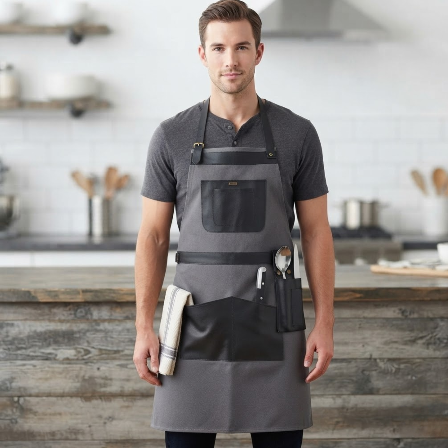 vintage canvas leather apron with adjustable leather straps