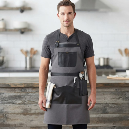 Vintage Canvas Leather Apron with Adjustable Leather Straps