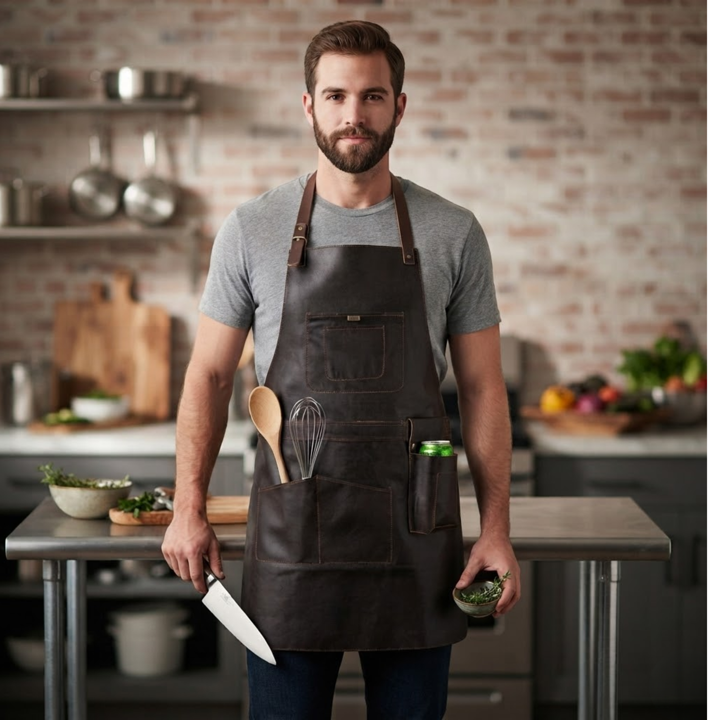 vintage canvas leather apron with adjustable leather straps