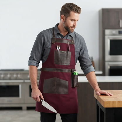 Vintage Canvas Leather Apron with Adjustable Leather Straps