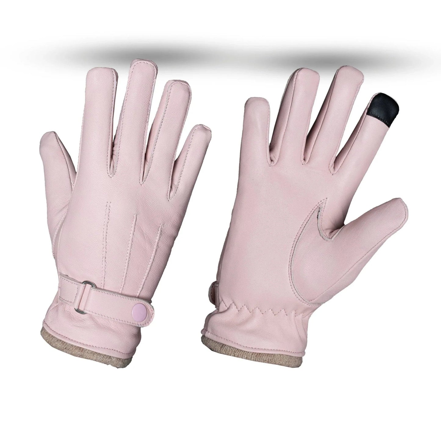 pink leather gloves – soft sheepskin winter touchscreen gloves for women