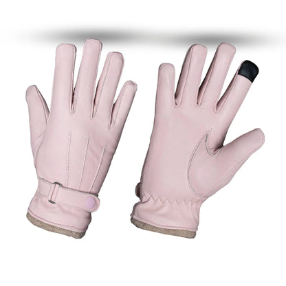 Pink Leather Gloves – Soft Sheepskin Winter Touchscreen Gloves for Women