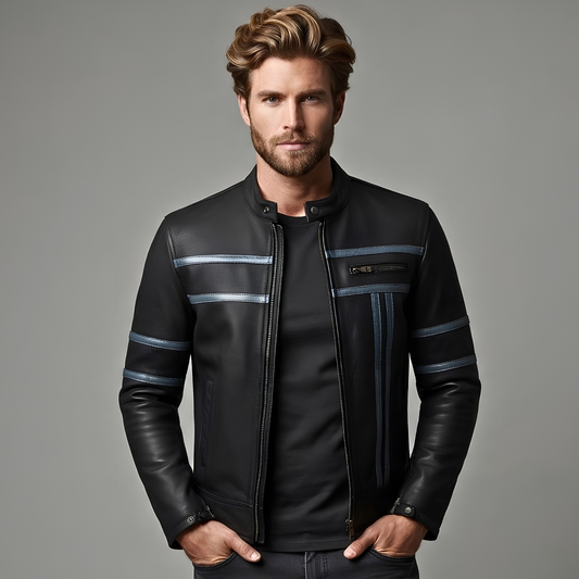 Mens Leather Biker Jacket – Genuine Cowhide Motorcycle Jacket