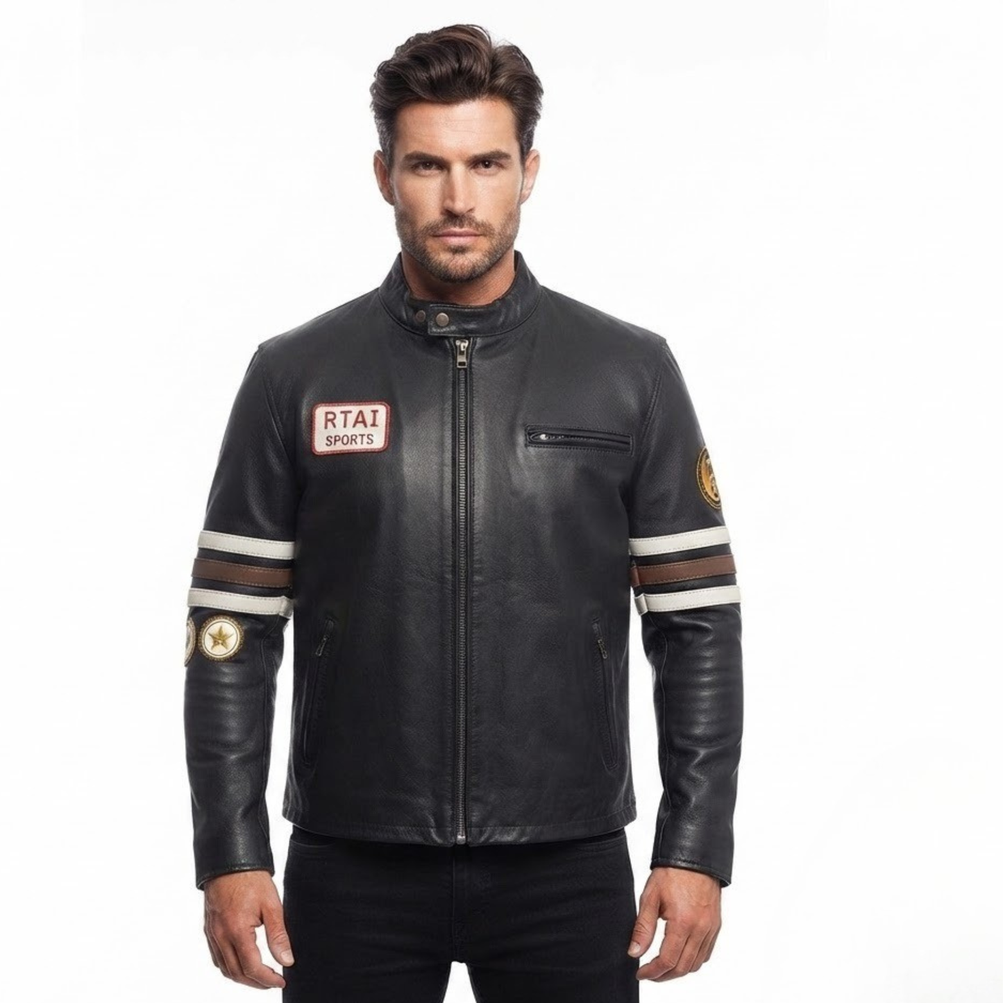 house md genuine cowhide leather biker jacket