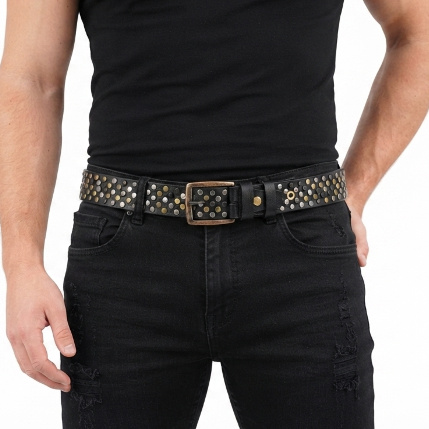 studded belt genuine leather multi rivert belt for jeans by gallanto