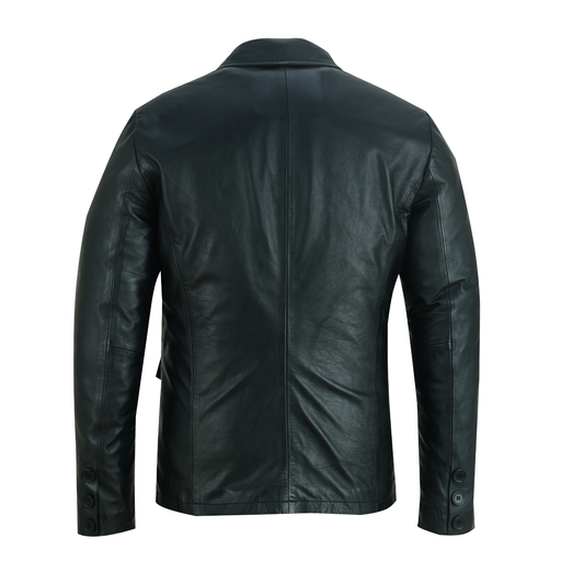 Men Blazer Leather – Classic 2 Button Genuine Leather Blazer Jacket