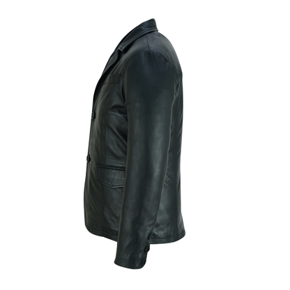 Men Blazer Leather – Classic 2 Button Genuine Leather Blazer Jacket